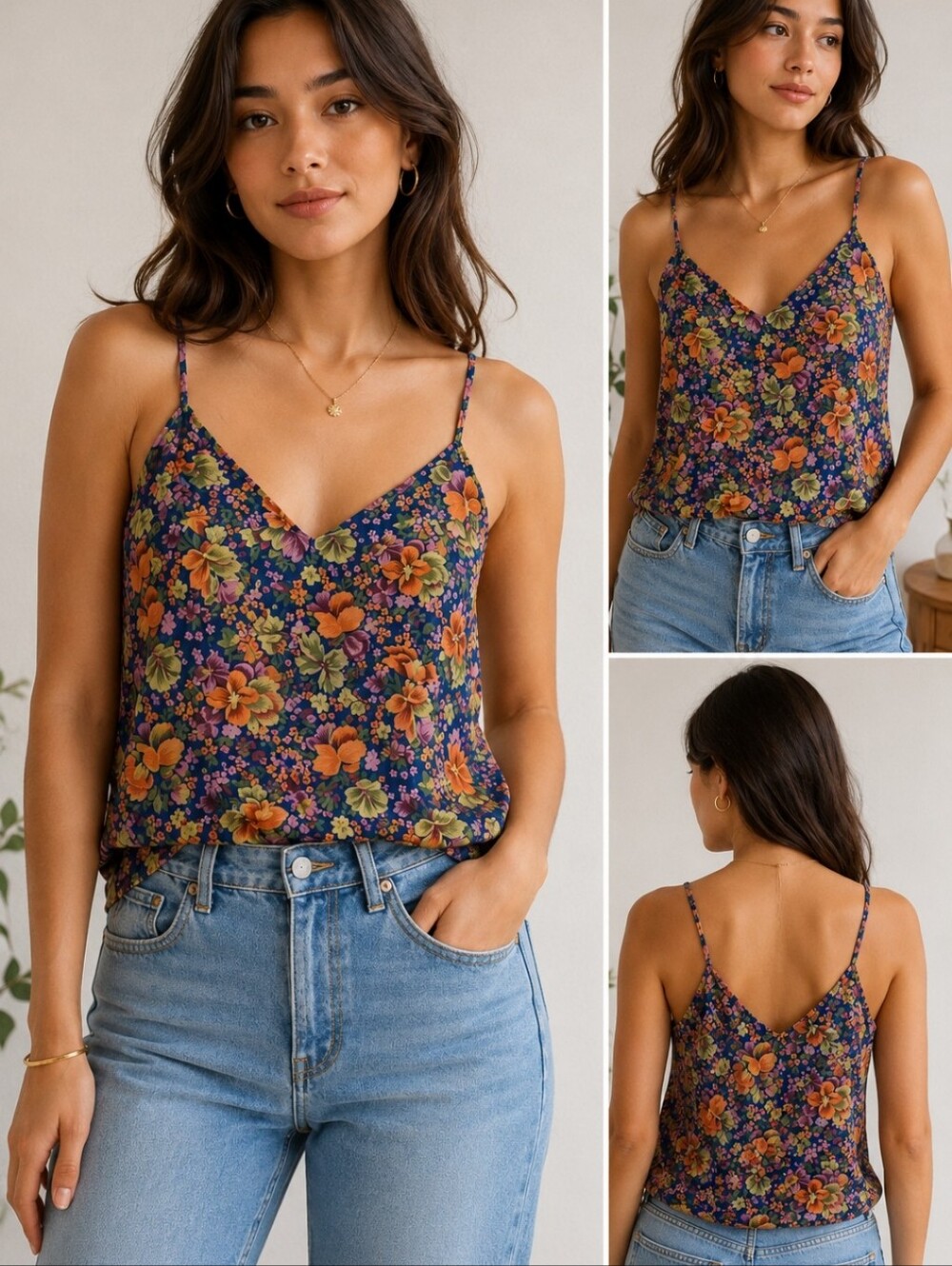 Vintage Fantasies by Morgan Taylor Floral Camisole Top Made in Korea 90s Cottage